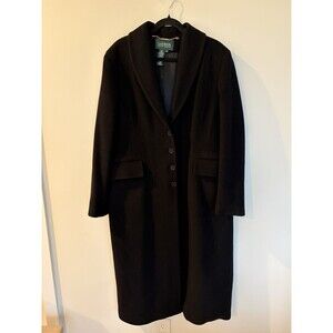Lauren Ralph Lauren Black Wool Longline Full Length Jacket Plus Size 1X